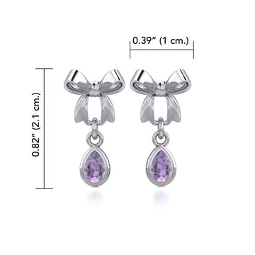 Ribbon with Dangling Teardrop Gemstone Silver Post Earrings TER1859 - Jewelry